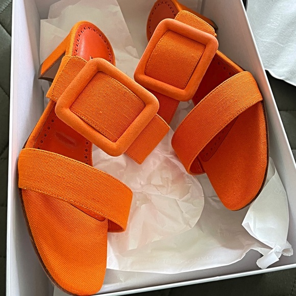 Manolo Blahnik Titubanew Linen Buckle Slide Sandals - Picture 4 of 7